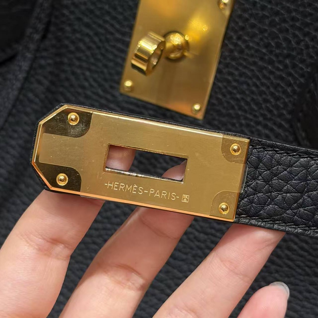 Hermes JPG Shoulder Birkin 42 Bag Handmade In Clemence Calfskin Leather Gold Hardware 89 Noir - Image 12