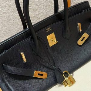 Hermes JPG Shoulder Birkin 42 Bag Handmade In Clemence Calfskin Leather Gold Hardware 89 Noir - Image 10