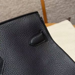 Hermes JPG Shoulder Birkin 42 Bag Handmade In Clemence Calfskin Leather Gold Hardware 89 Noir - Image 6