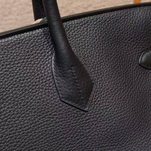 Hermes JPG Shoulder Birkin 42 Bag Handmade In Clemence Calfskin Leather Gold Hardware 89 Noir - Image 5