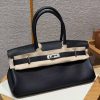 Hermes JPG Shoulder Birkin 42 Bag Handmade In Clemence Calfskin Leather Silver Hardware 89 Noir
