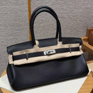 Hermes JPG Shoulder Birkin 42 Bag Handmade In Clemence Calfskin Leather Silver Hardware 89 Noir