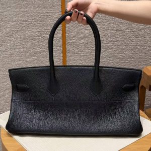 Alternative view of Hermes JPG Shoulder Birkin 42 Bag Handmade In Clemence Calfskin Leather Silver Hardware 89 Noir
