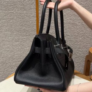 Hermes JPG Shoulder Birkin 42 Bag Handmade In Clemence Calfskin Leather Silver Hardware 89 Noir - Image 17