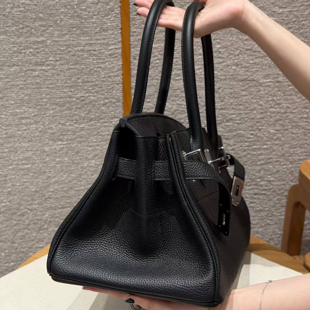 Hermes JPG Shoulder Birkin 42 Bag Handmade In Clemence Calfskin Leather Silver Hardware 89 Noir - Image 17