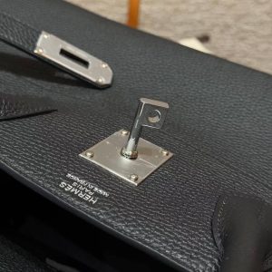 Hermes JPG Shoulder Birkin 42 Bag Handmade In Clemence Calfskin Leather Silver Hardware 89 Noir - Image 14