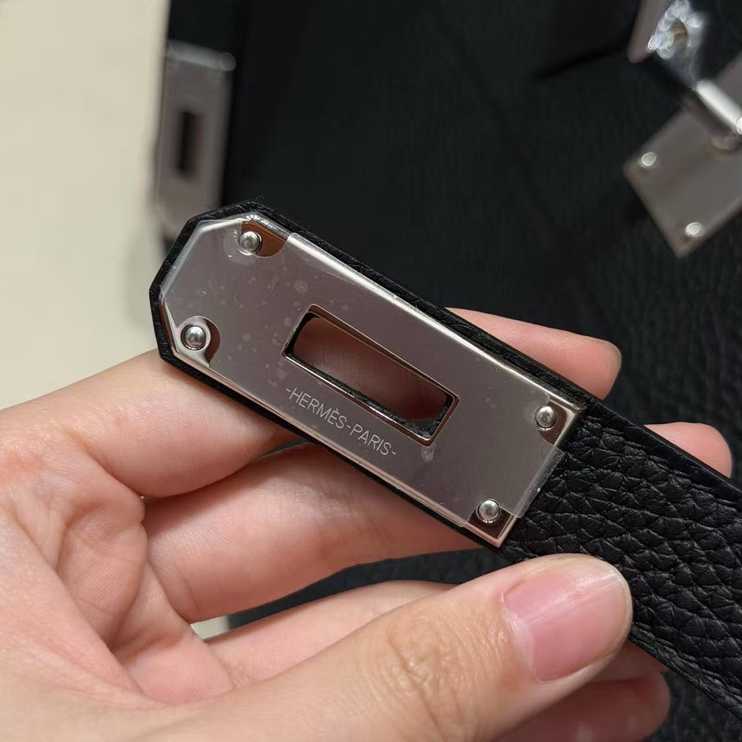 Hermes JPG Shoulder Birkin 42 Bag Handmade In Clemence Calfskin Leather Silver Hardware 89 Noir - Image 13