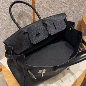 Hermes JPG Shoulder Birkin 42 Bag Handmade In Clemence Calfskin Leather Silver Hardware 89 Noir - Image 11