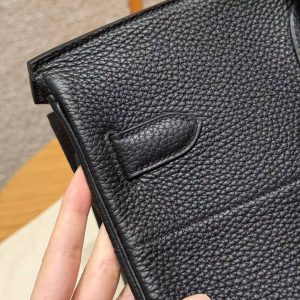 Hermes JPG Shoulder Birkin 42 Bag Handmade In Clemence Calfskin Leather Silver Hardware 89 Noir - Image 8