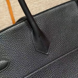 Hermes JPG Shoulder Birkin 42 Bag Handmade In Clemence Calfskin Leather Silver Hardware 89 Noir - Image 7