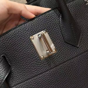 Hermes JPG Shoulder Birkin 42 Bag Handmade In Clemence Calfskin Leather Silver Hardware 89 Noir - Image 6