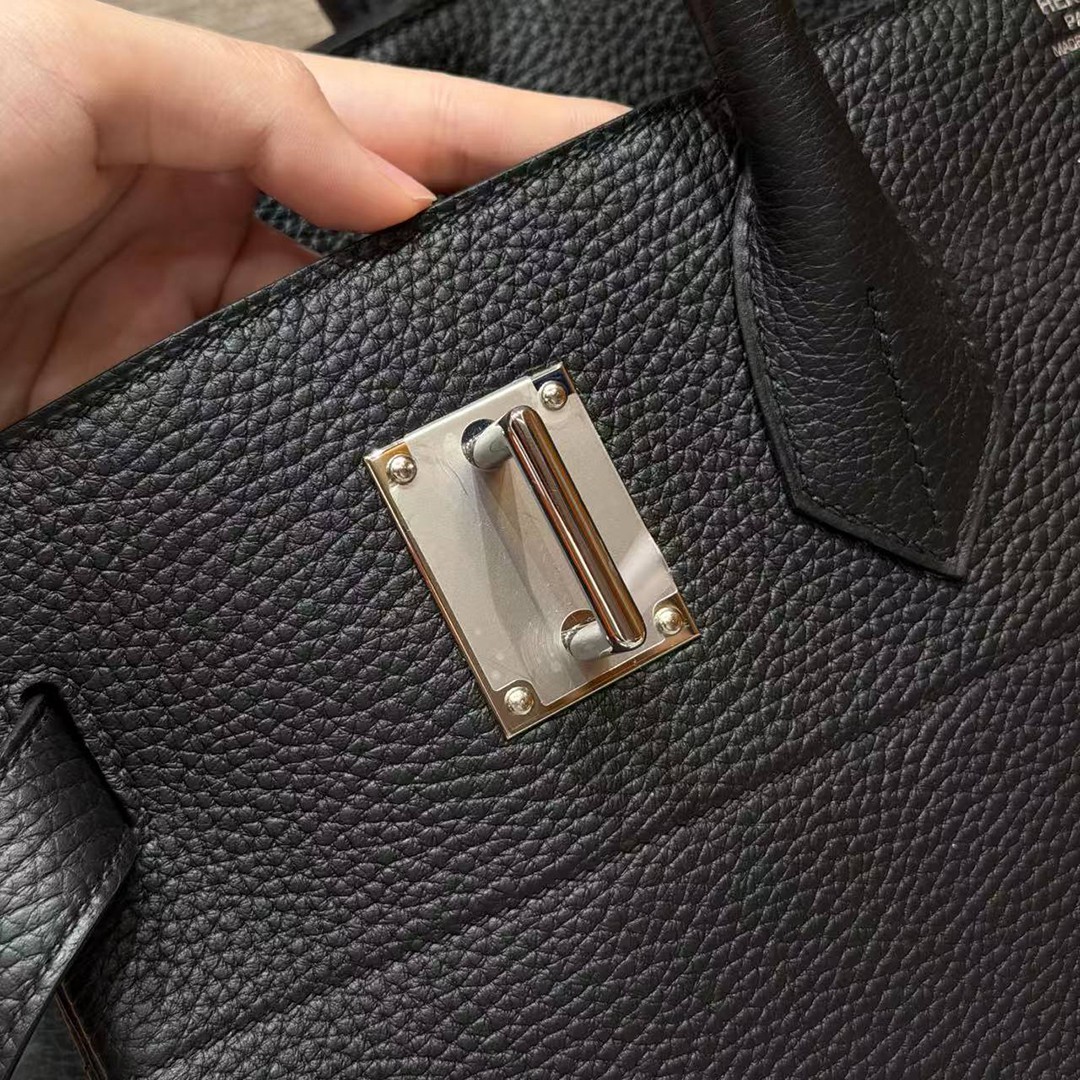 Hermes JPG Shoulder Birkin 42 Bag Handmade In Clemence Calfskin Leather Silver Hardware 89 Noir - Image 6