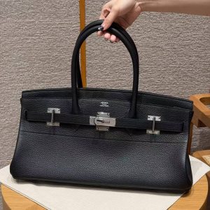 Hermes JPG Shoulder Birkin 42 Bag Handmade In Clemence Calfskin Leather Silver Hardware 89 Noir - Image 3