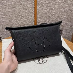 Hermes Videpoches Bag Handmade In Epsom Calfskin Leather Silver Hardware 89 Noir