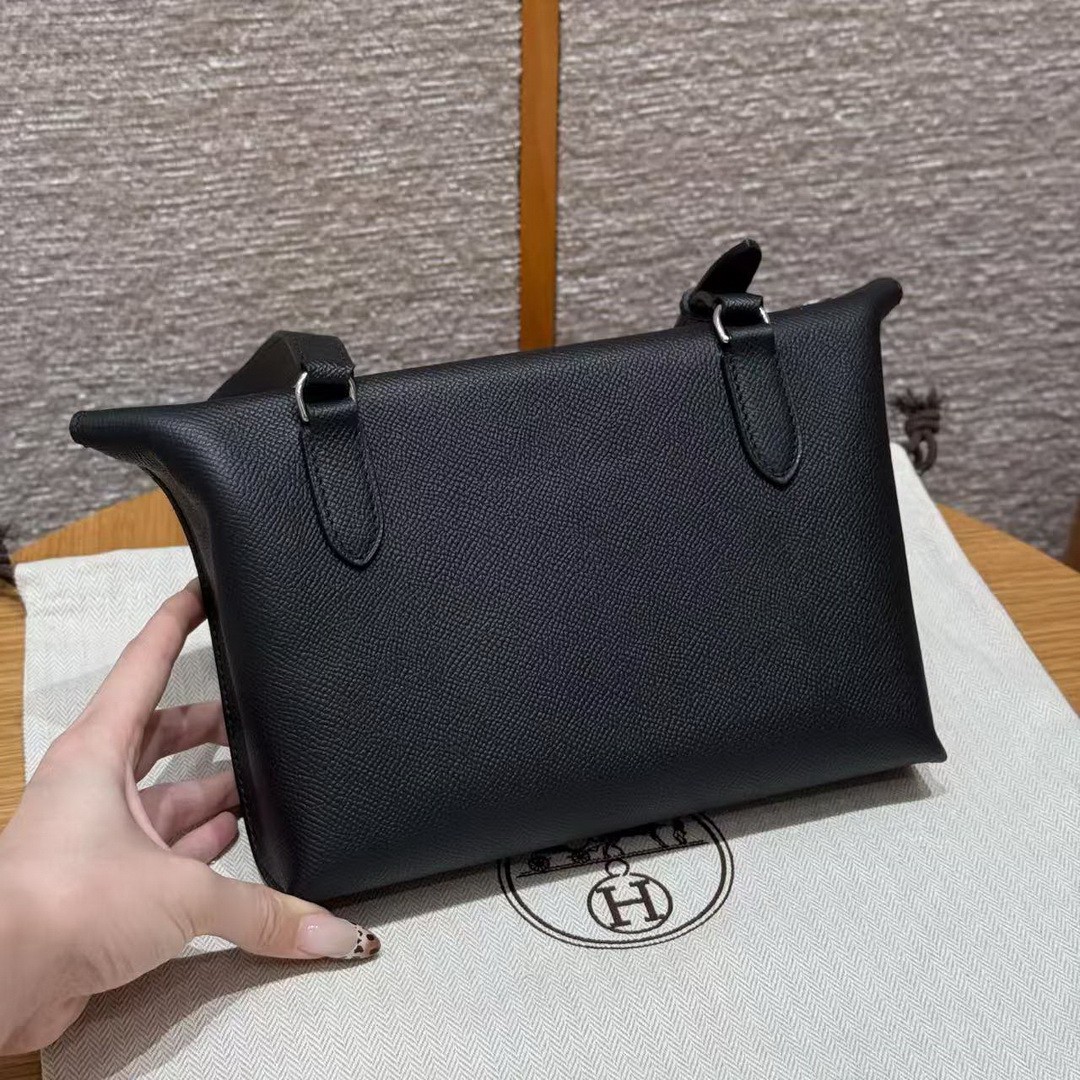 Hermes Videpoches Bag Handmade In Epsom Calfskin Leather Silver Hardware 89 Noir - Image 2