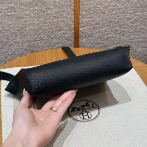 Hermes Videpoches Bag Handmade In Epsom Calfskin Leather Silver Hardware 89 Noir - Image 15