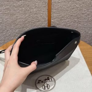 Hermes Videpoches Bag Handmade In Epsom Calfskin Leather Silver Hardware 89 Noir - Image 14