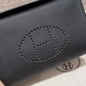 Hermes Videpoches Bag Handmade In Epsom Calfskin Leather Silver Hardware 89 Noir - Image 13