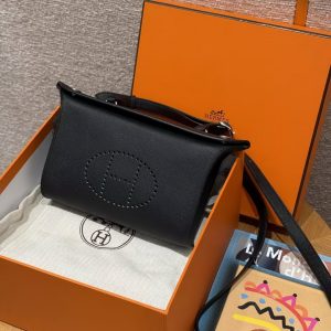 Hermes Videpoches Bag Handmade In Epsom Calfskin Leather Silver Hardware 89 Noir - Image 11