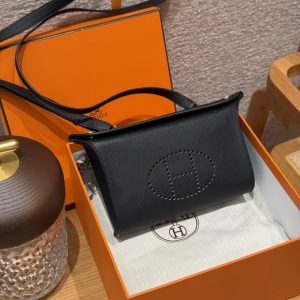 Hermes Videpoches Bag Handmade In Epsom Calfskin Leather Silver Hardware 89 Noir - Image 10
