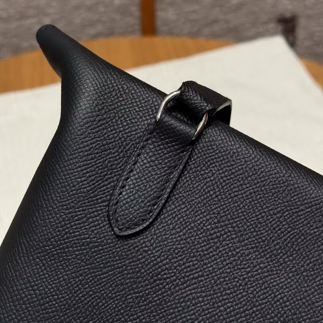Hermes Videpoches Bag Handmade In Epsom Calfskin Leather Silver Hardware 89 Noir - Image 6