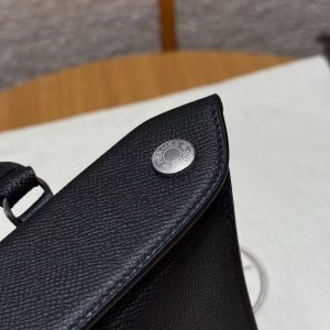 Hermes Videpoches Bag Handmade In Epsom Calfskin Leather Silver Hardware 89 Noir - Image 5