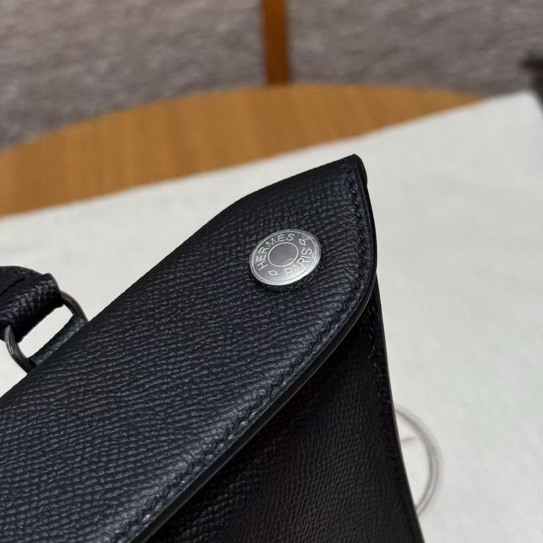 Hermes Videpoches Bag Handmade In Epsom Calfskin Leather Silver Hardware 89 Noir - Image 5
