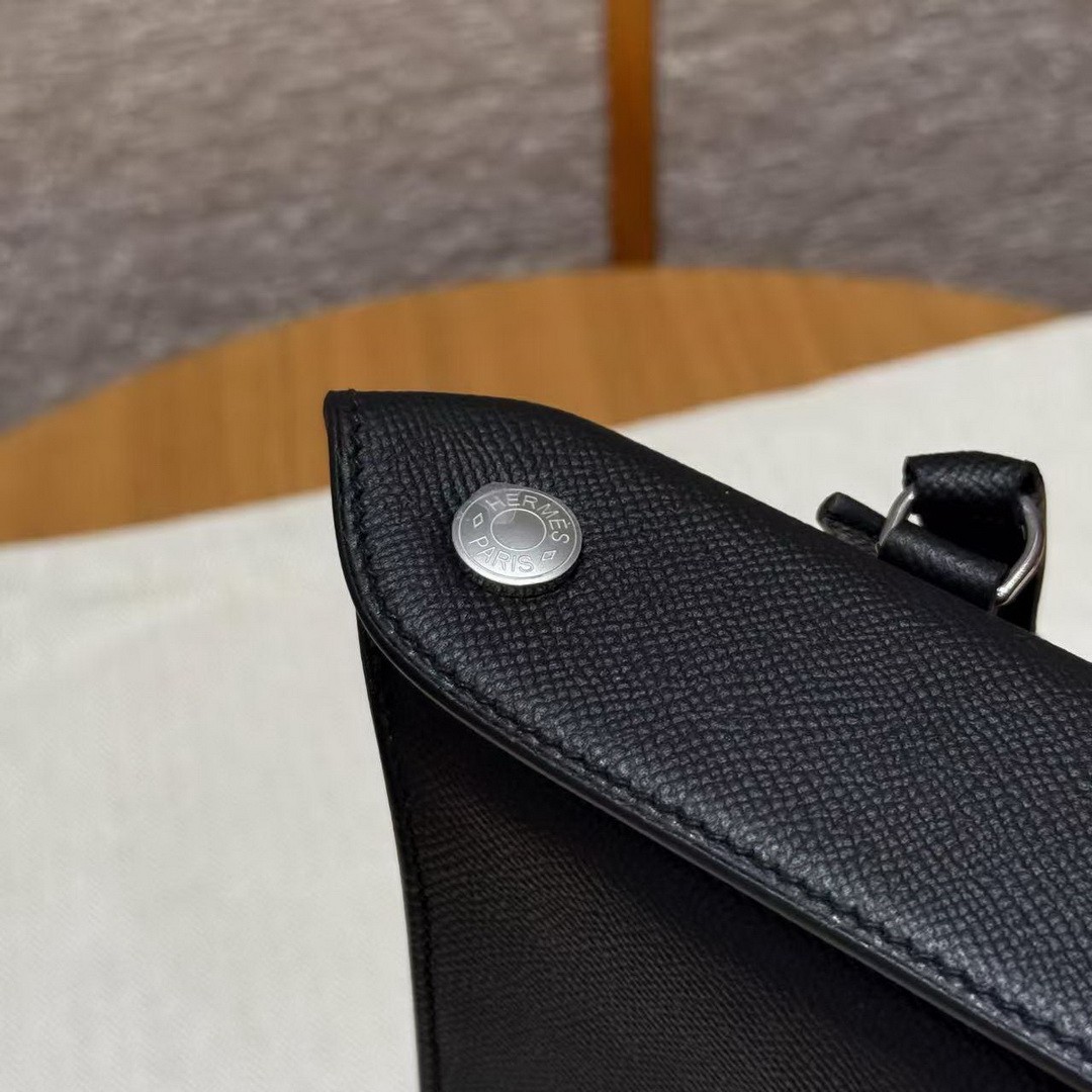 Hermes Videpoches Bag Handmade In Epsom Calfskin Leather Silver Hardware 89 Noir - Image 4