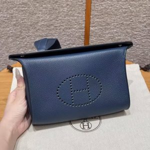 Hermes Videpoches Bag Handmade In Togo Calfskin Leather Silver Hardware 7U Blue Navy