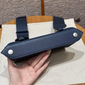 Hermes Videpoches Bag Handmade In Togo Calfskin Leather Silver Hardware 7U Blue Navy - Image 12