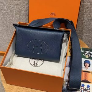 Hermes Videpoches Bag Handmade In Togo Calfskin Leather Silver Hardware 7U Blue Navy - Image 11