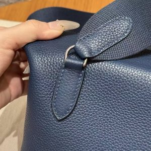 Hermes Videpoches Bag Handmade In Togo Calfskin Leather Silver Hardware 7U Blue Navy - Image 7