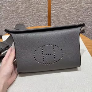 Hermes Videpoches Bag Handmade In Togo Calfskin Leather Silver Hardware 85 Ardoise