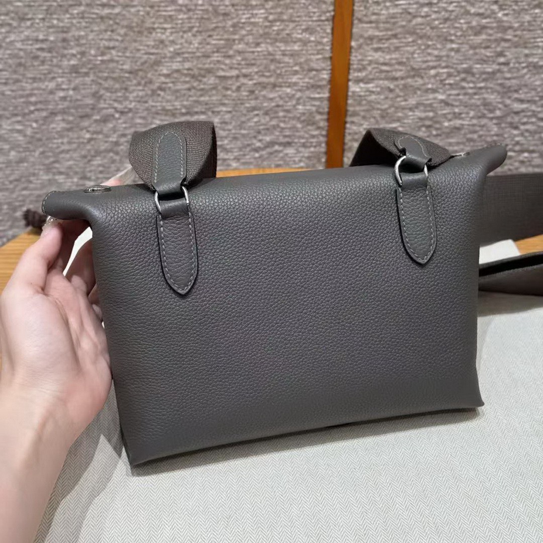 Hermes Videpoches Bag Handmade In Togo Calfskin Leather Silver Hardware 85 Ardoise - Image 10
