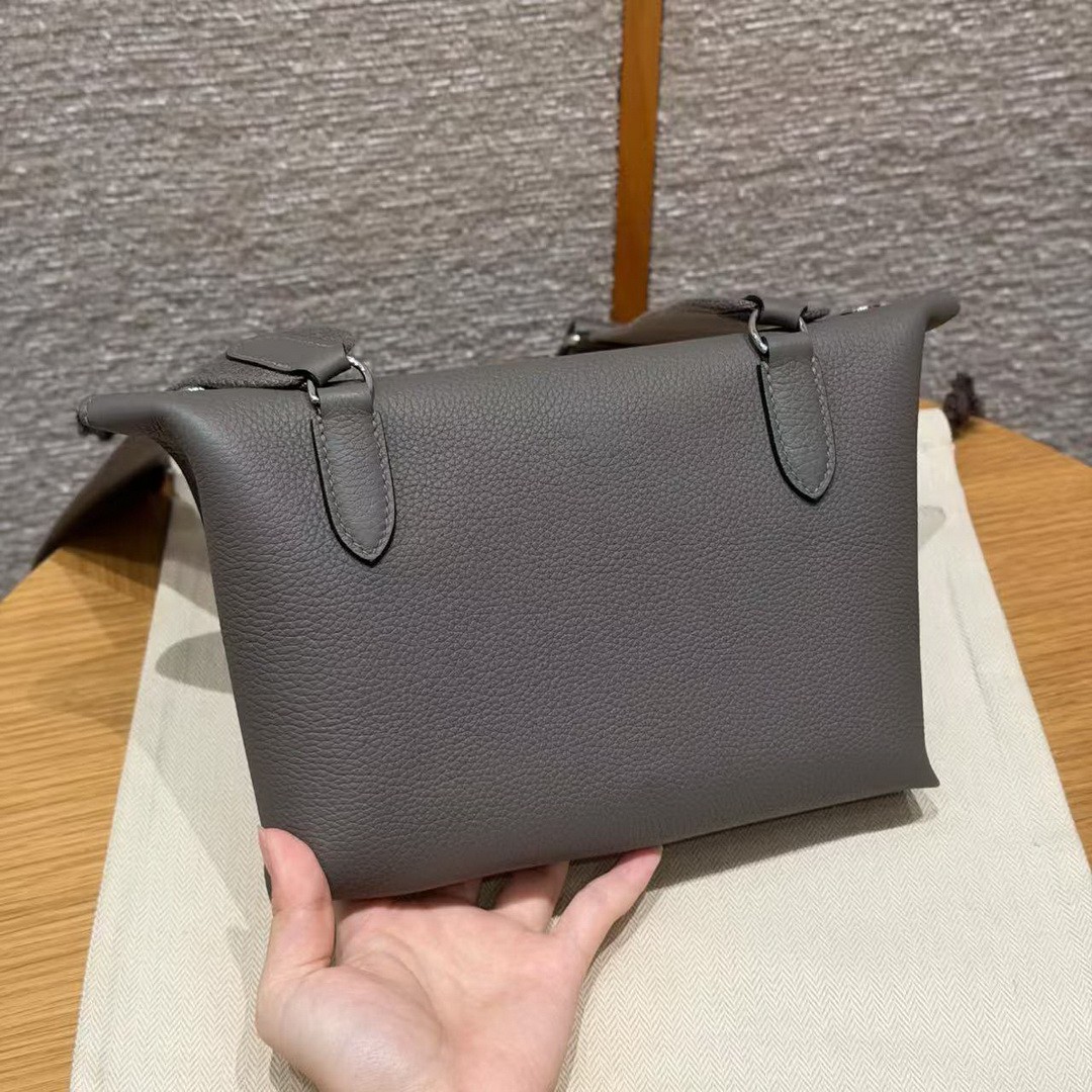 Hermes Videpoches Bag Handmade In Togo Calfskin Leather Silver Hardware 8F Etain - Image 2