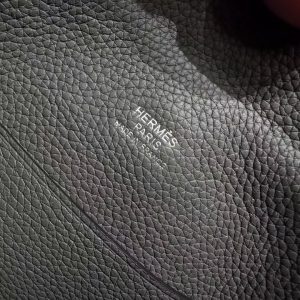 Hermes Videpoches Bag Handmade In Togo Calfskin Leather Silver Hardware 8F Etain - Image 14