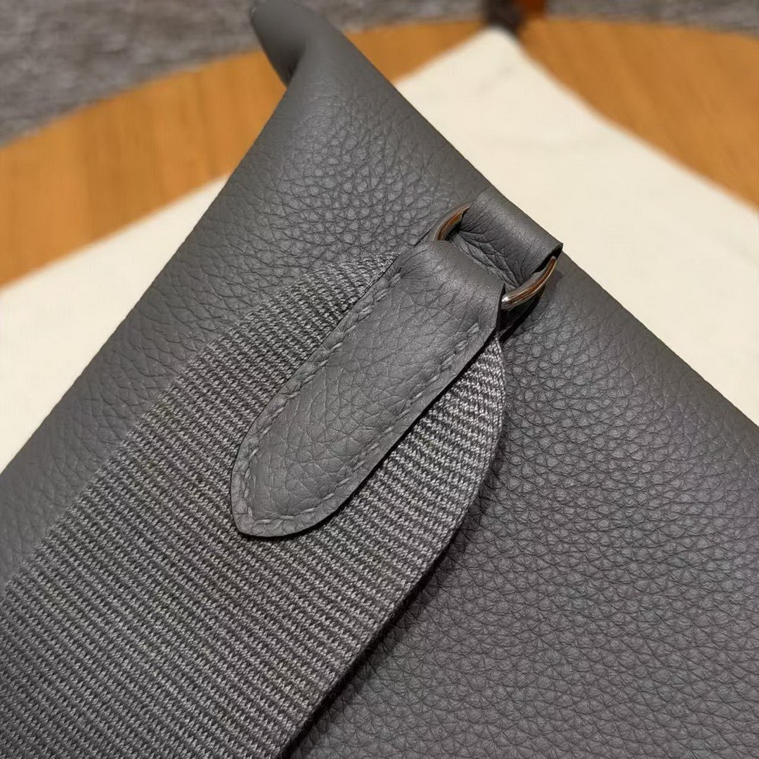 Hermes Videpoches Bag Handmade In Togo Calfskin Leather Silver Hardware 8F Etain - Image 7