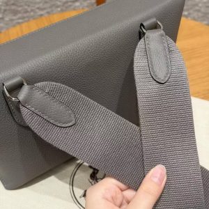 Hermes Videpoches Bag Handmade In Togo Calfskin Leather Silver Hardware 8F Etain - Image 3