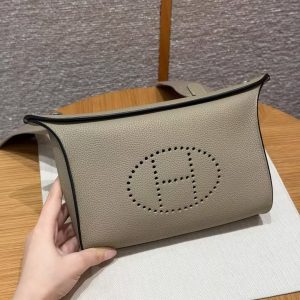 Hermes Videpoches Bag Handmade In Togo Calfskin Leather Silver Hardware 8Q Beige Marfa