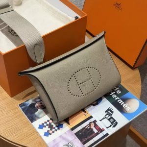 Hermes Videpoches Bag Handmade In Togo Calfskin Leather Silver Hardware 8Q Beige Marfa - Image 3