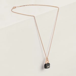 Hermes Amulettes Constance Pendant Necklace Rose Gold Noir H221354B 00