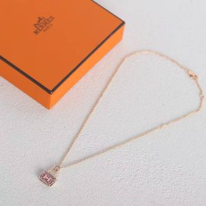 Hermes Amulettes Constance Pendant Necklace Rose Gold With Diamonds H121303B 00 - Image 8