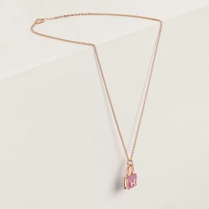 Hermes Amulettes Constance Pendant Necklace Rose Gold With Diamonds H121303B 00
