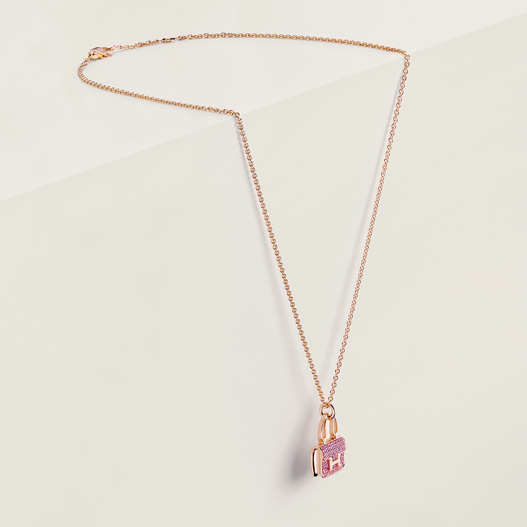 Hermes Amulettes Constance Pendant Necklace Rose Gold With Diamonds H121303B 00