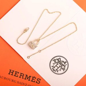 Hermes Amulettes Constance Pendant Necklace Rose Gold With Diamonds H121312B 00 - Image 9