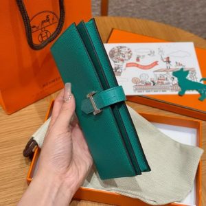 Hermes Bearn Wallet With Gusset Handmade In Epsom Calfskin Leather Matte Alligator Silver Hardware O6 Vert Jade - Image 8