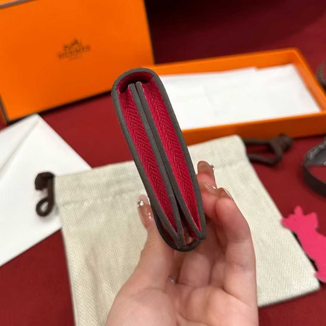 Hermes Bearn Mini Wallet Card Holder Handmade In Epsom Calfskin Leather Gold Hardware i6 Rose Extreme - Image 11