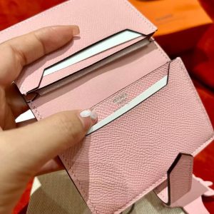 Hermes Bearn Mini Wallet Card Holder Handmade In Epsom Calfskin Leather Silver Hardware 3Q Rose Sakura - Image 10