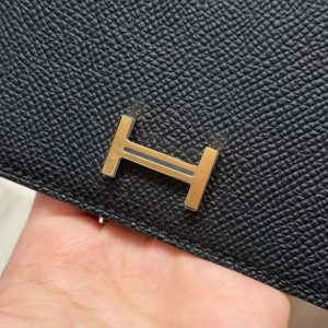 Hermes Bearn Wallet With Gusset Handmade In Epsom Calfskin Leather Matte Alligator Crocodile Gold Hardware 89 Noir - Image 7