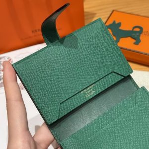 Hermes Bearn Mini Wallet Card Holder Handmade In Epsom Calfskin Leather Gold Hardware U4 Vert Vertigo - Image 3